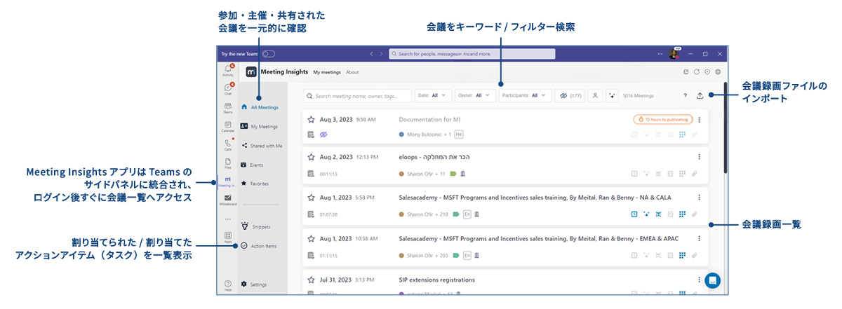 AudioCodes Meeting Insights ユーザーインターフェース2